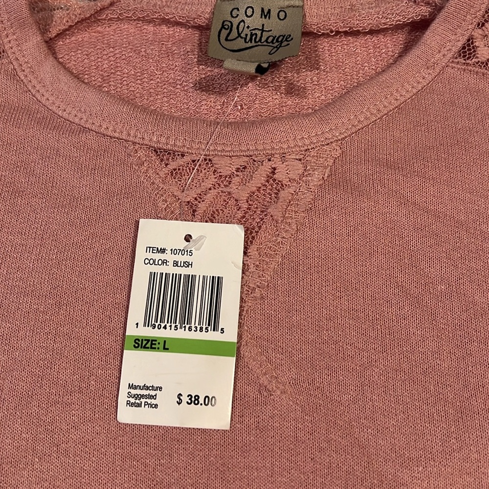NWT Blush colored long sleeve top with lace shoulders - Picture 2 of 7